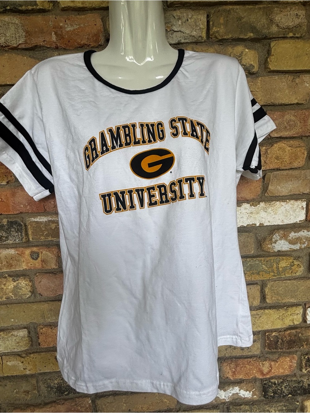 Women’s Plus 2X HBCU Grambling State University White Ringer Tee with Black Trim